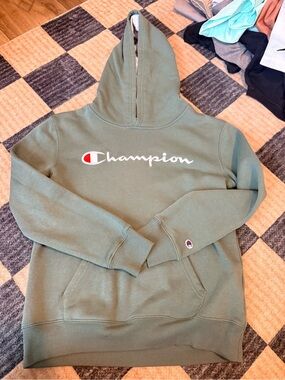 Champion Olive Script Logo Pullover Hoodie